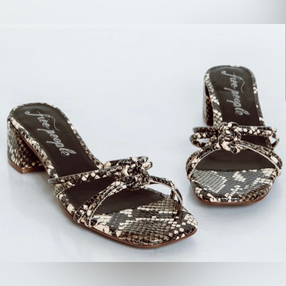 Free People Petra Block Heel in Snake - black and tan sandals